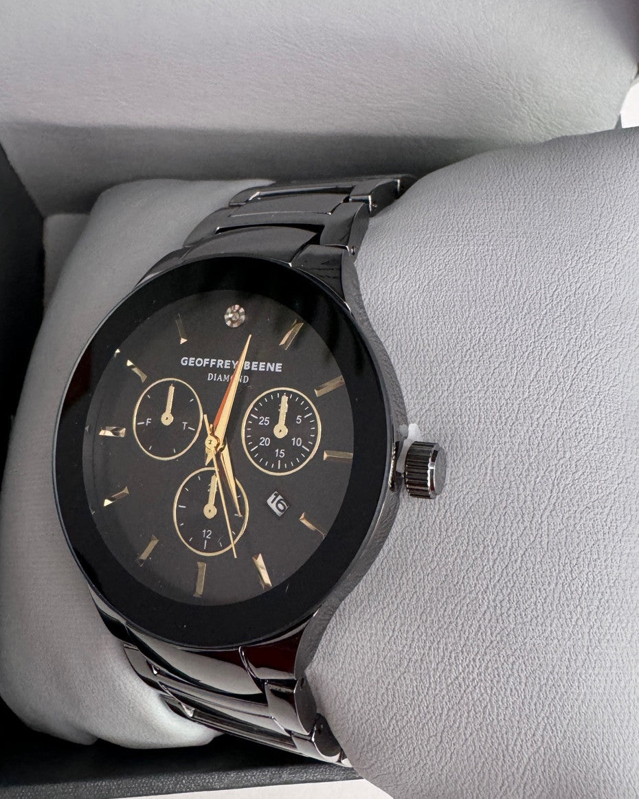 Gunmetal Tone Genuine Diamond Bracelet Watch