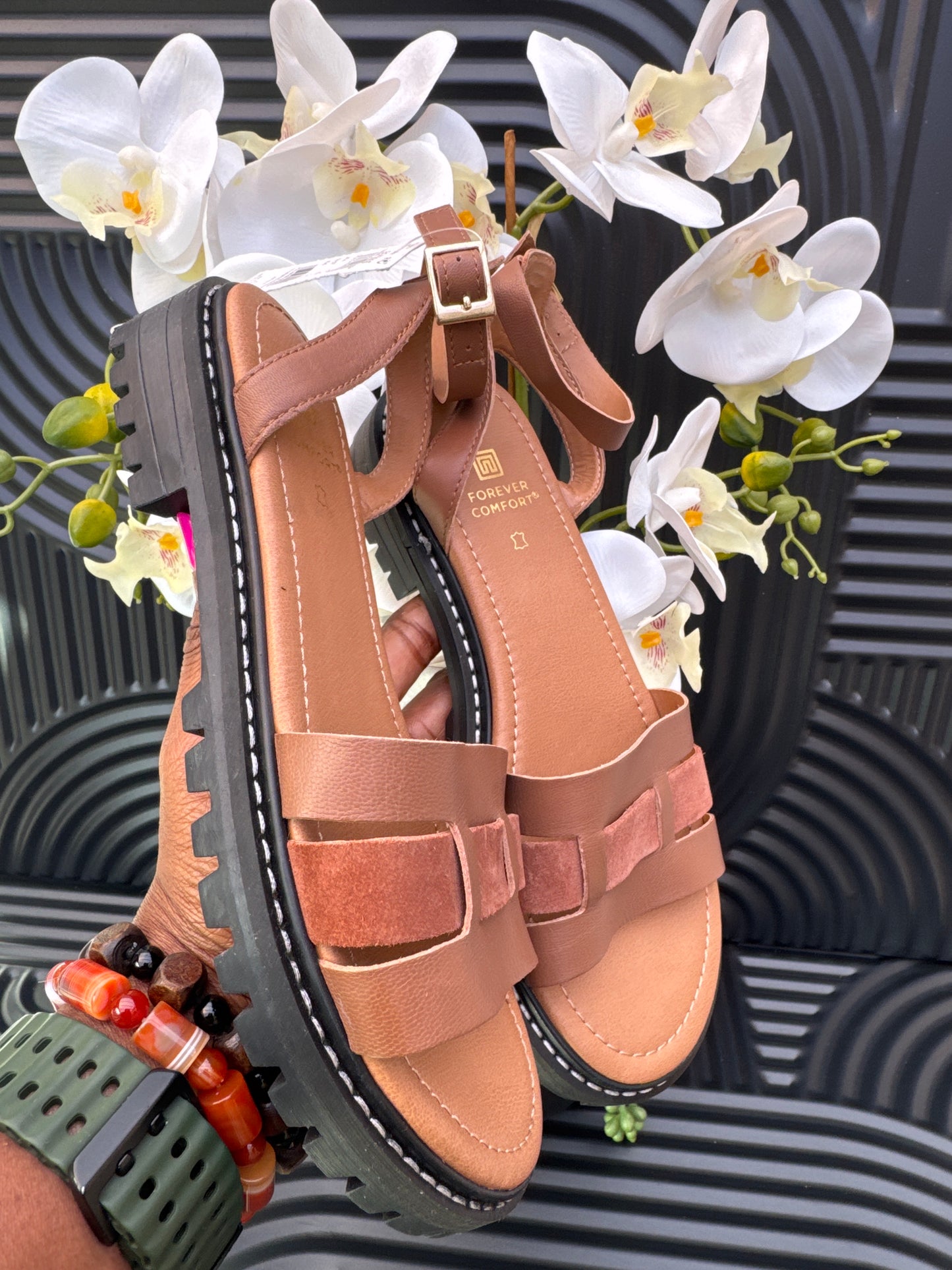 Brown Leather Cleated Sandals