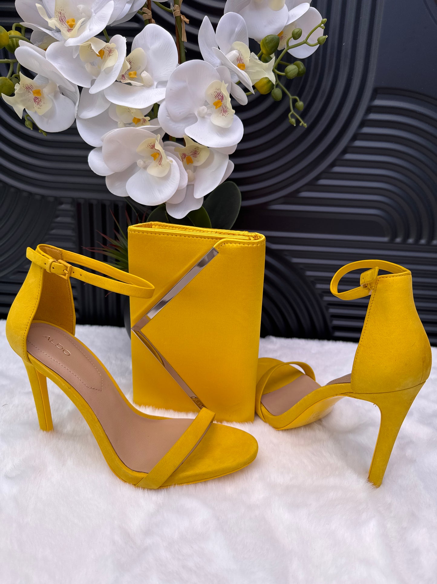Yellow Ankle Strap Sandal with matching purse