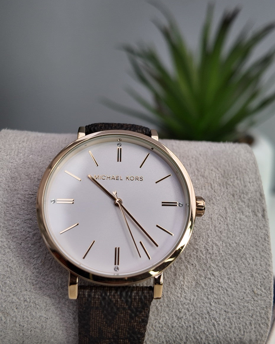 Michael Kors Monogram Leather Strap Watch