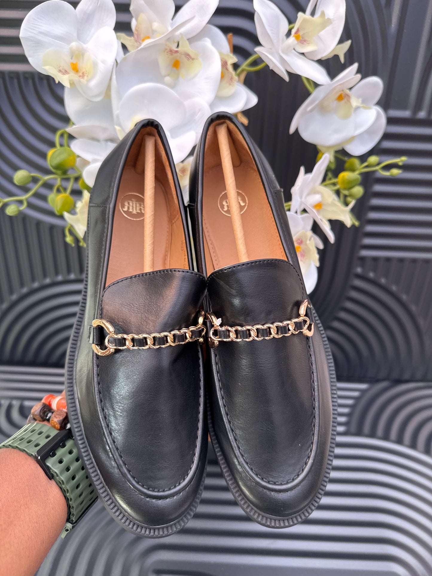 Black Chain Loafers for Ladies