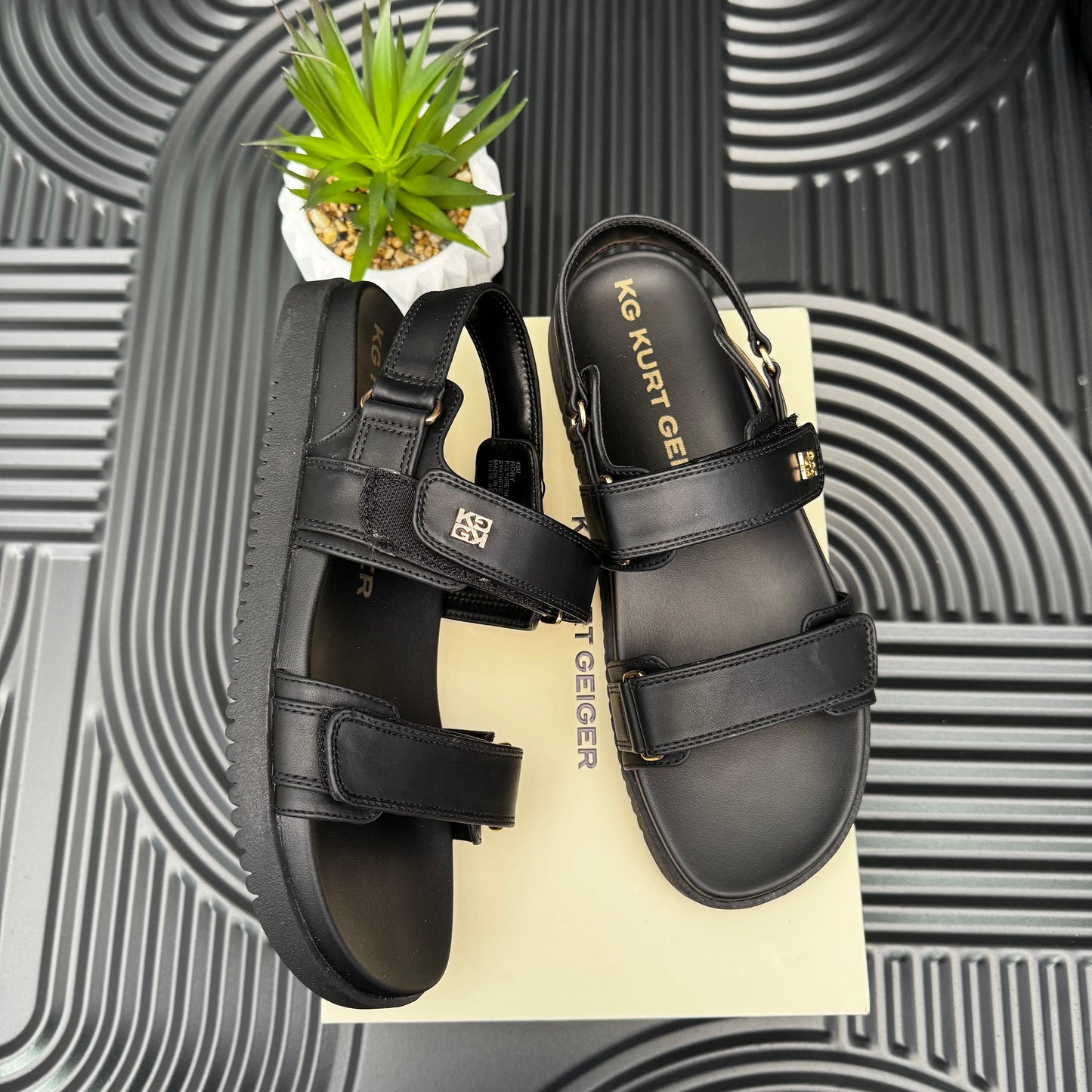 KG Black Leather Sandals for Ladies