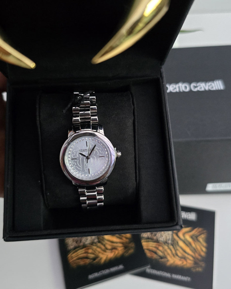 Roberto Cavalli Silver Tone Watch with Swarovski Stones