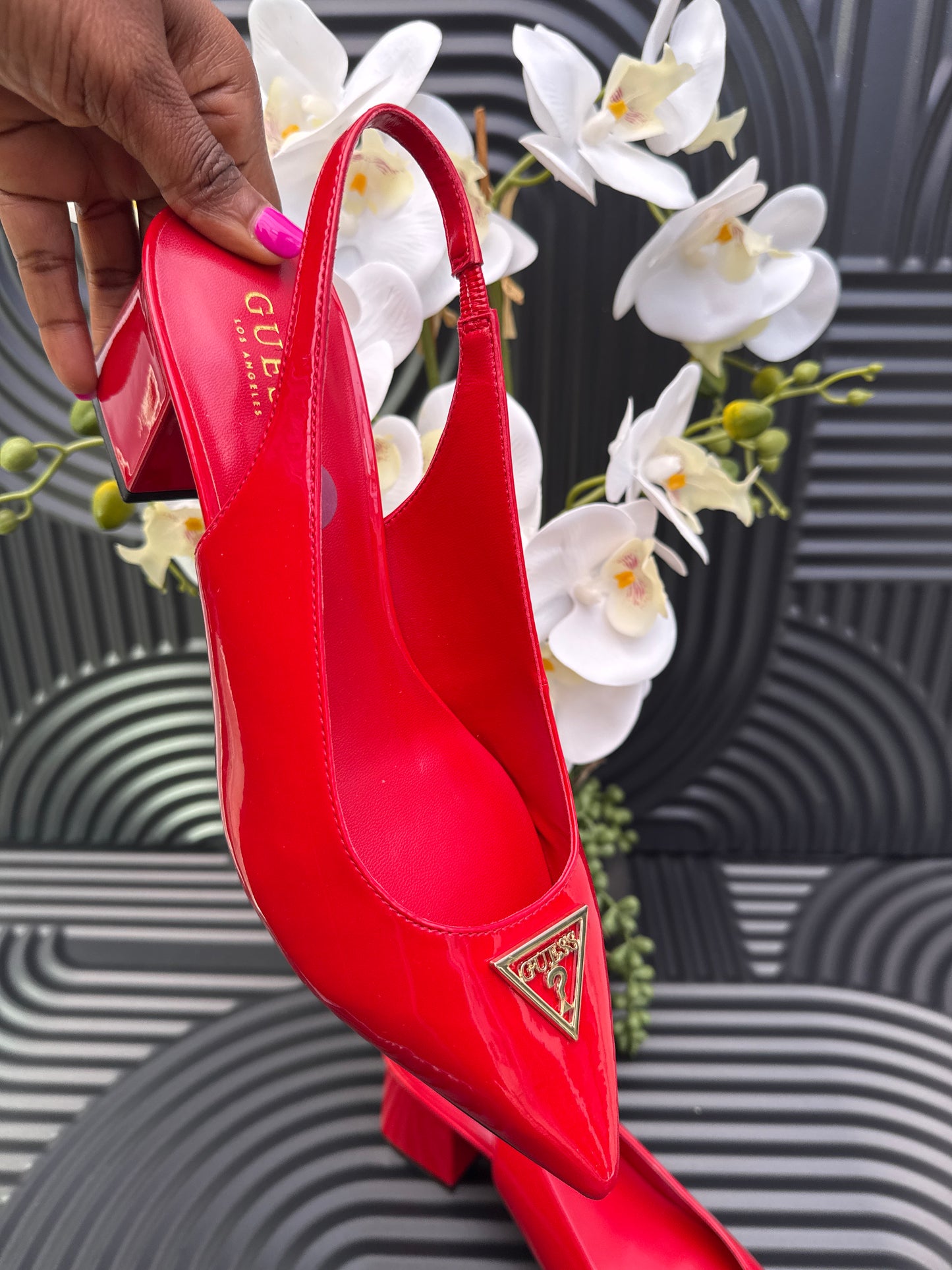GUESS Red Block Heel Sandal