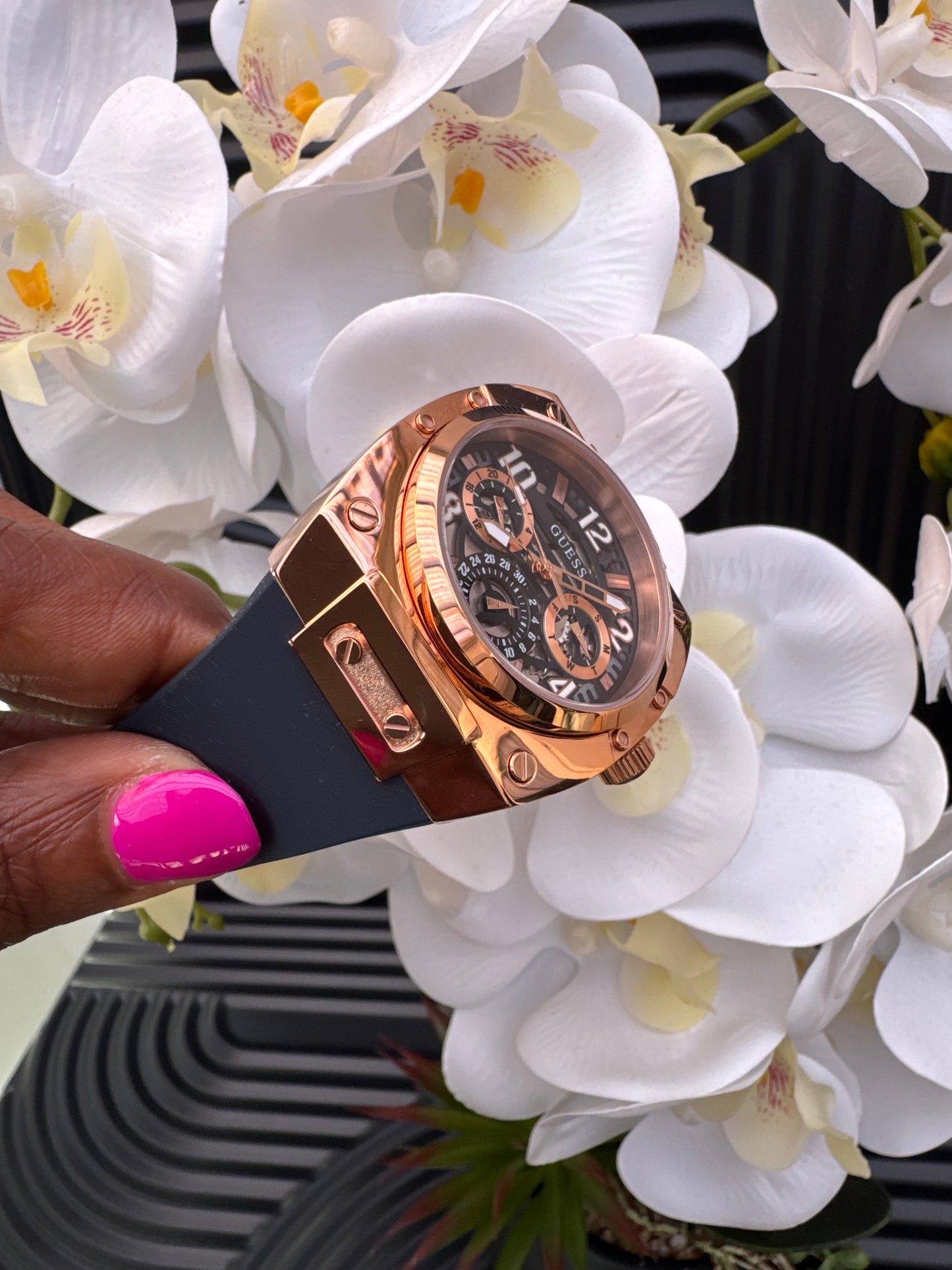Guess Navy & Rose Gold Tone Chronograph Watch