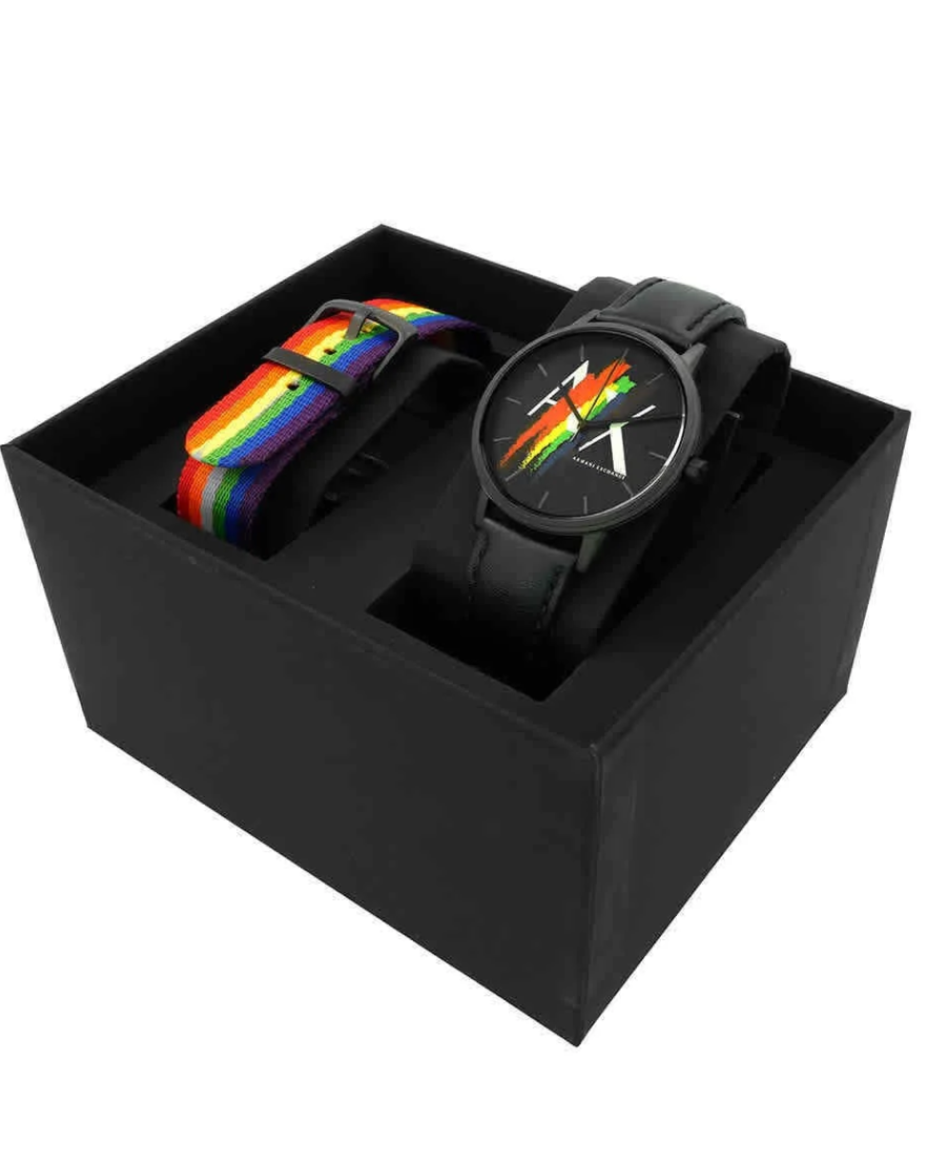 Armani Exchange rainbow quartz watch gift set