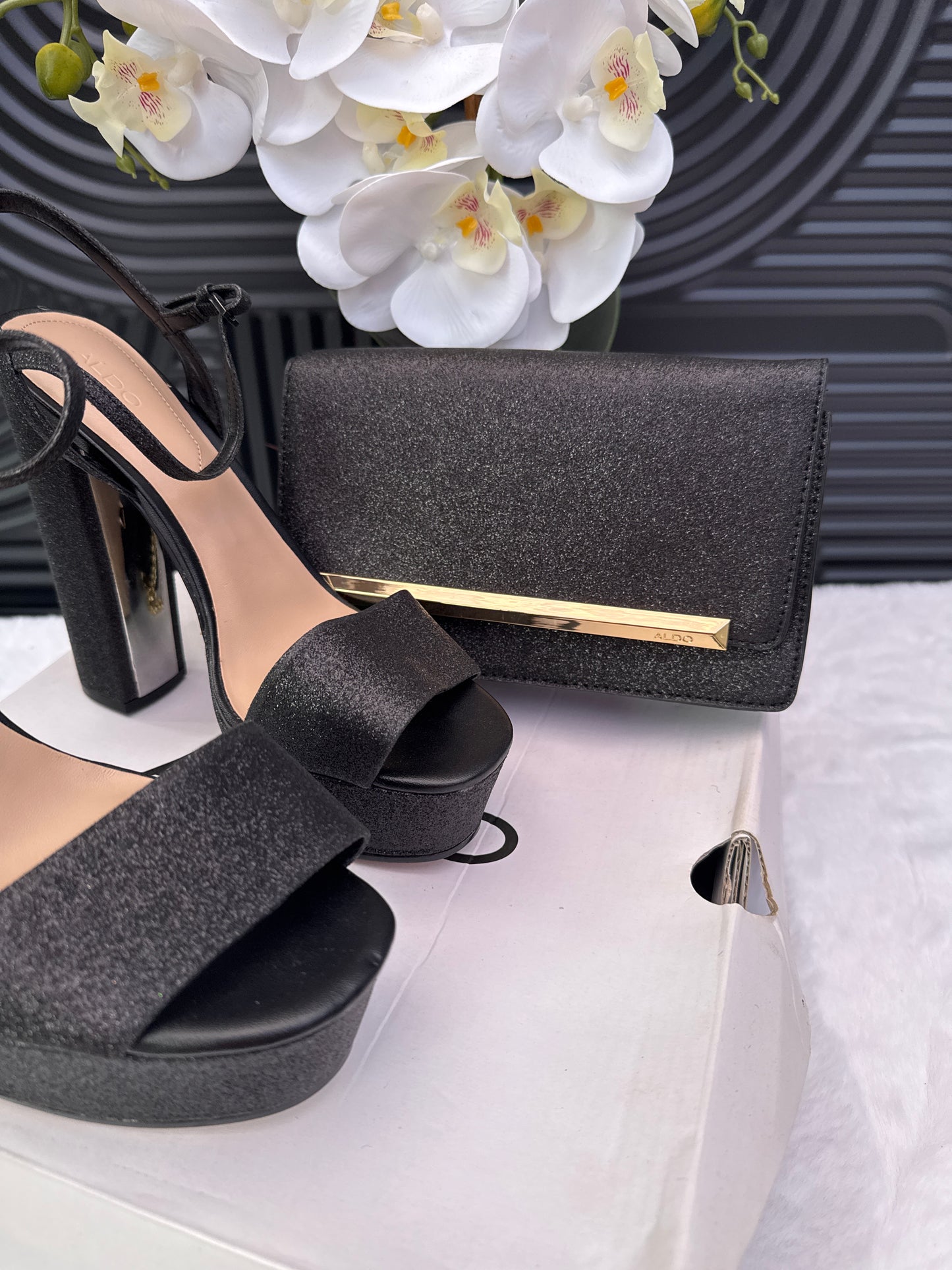 Black platform Sandal with matching purse