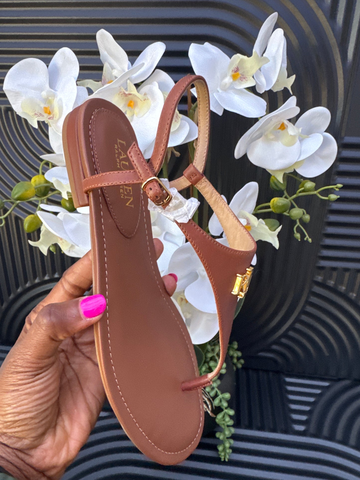 Ralph Lauren Brown T-Bar Sandals