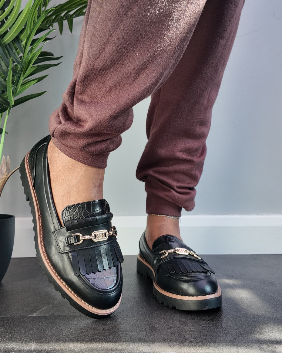 Black Tassel Ladies Loafers