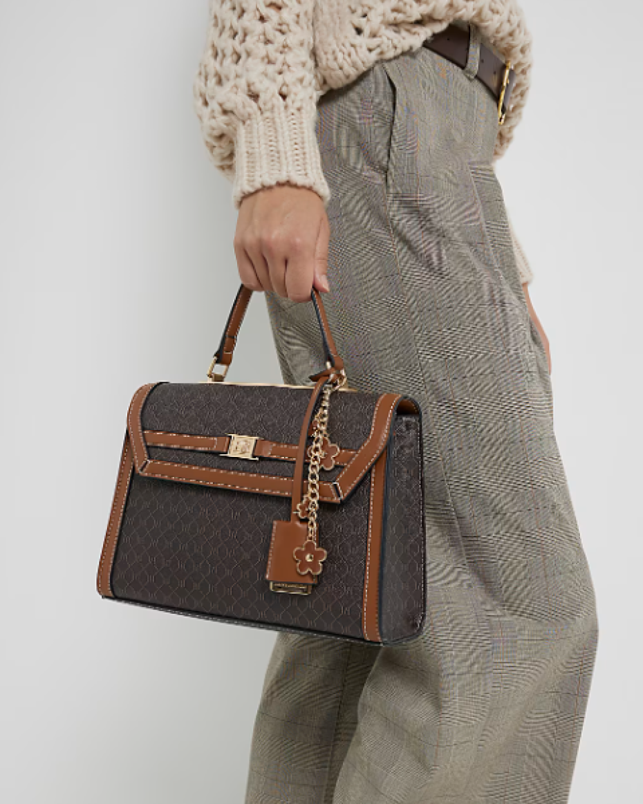 Brown Cross Body Top Handle Bag and Purse Set