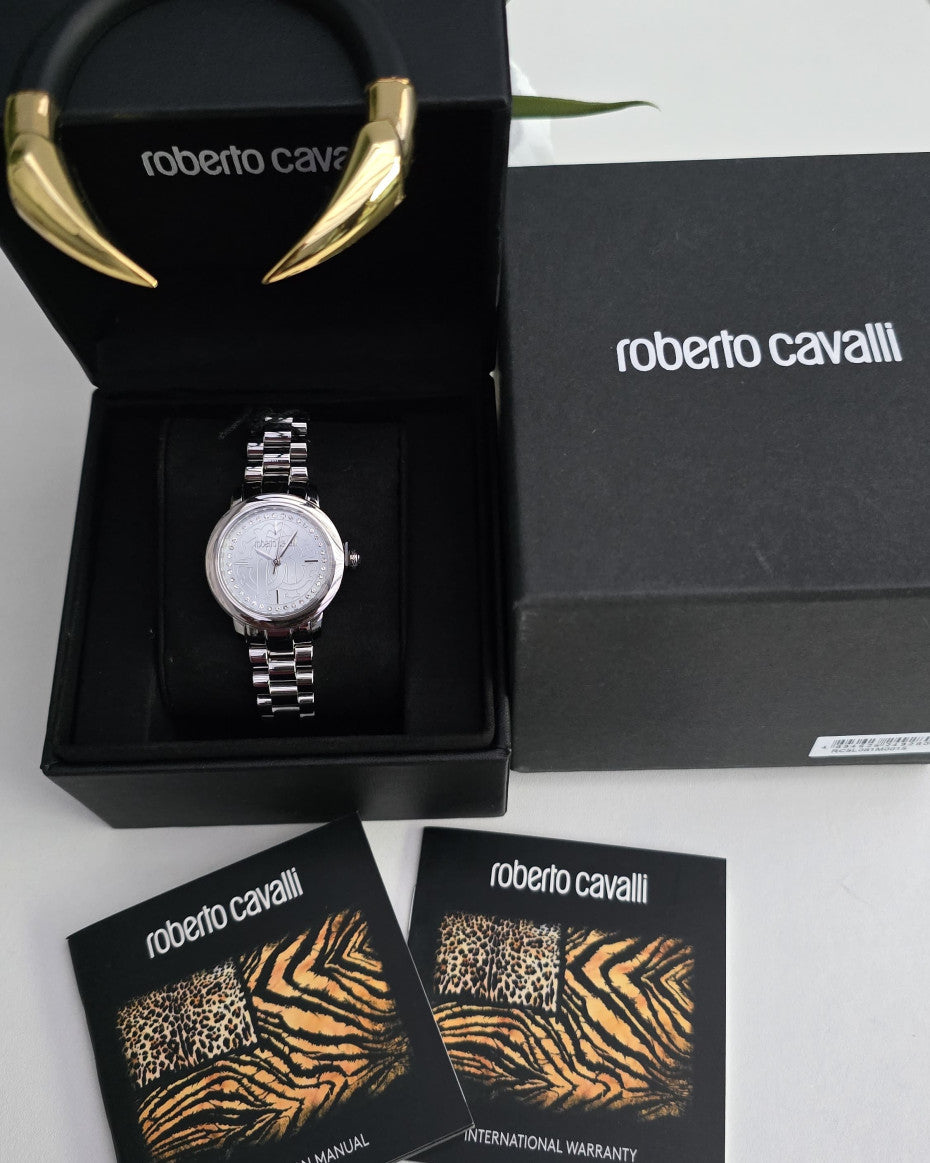 Roberto Cavalli Silver Tone Watch with Swarovski Stones