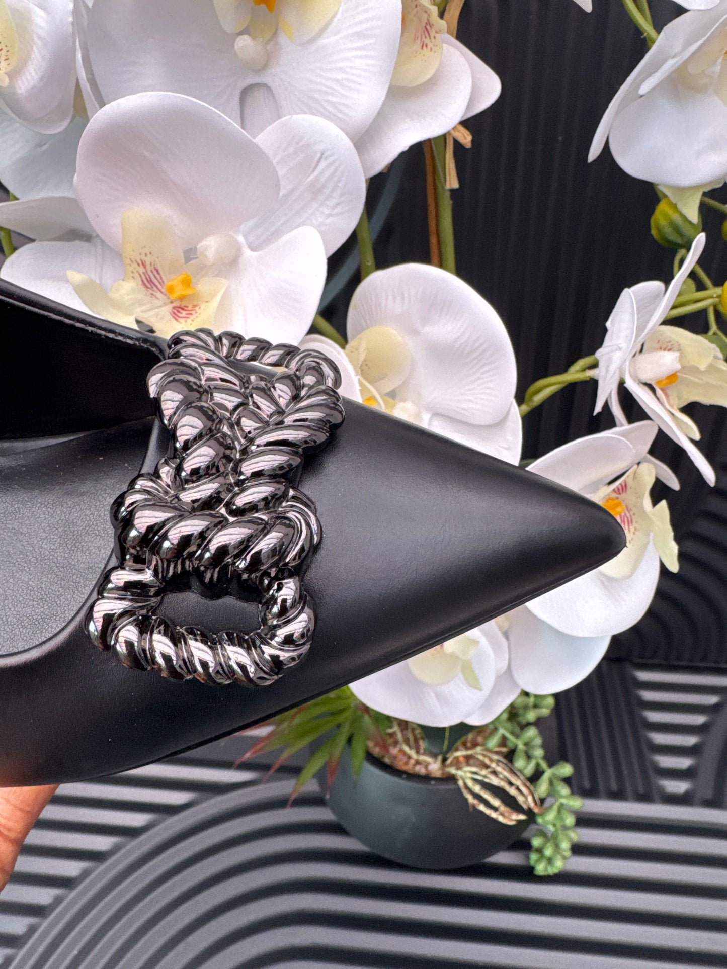 Metal Bow Trim Court Shoes