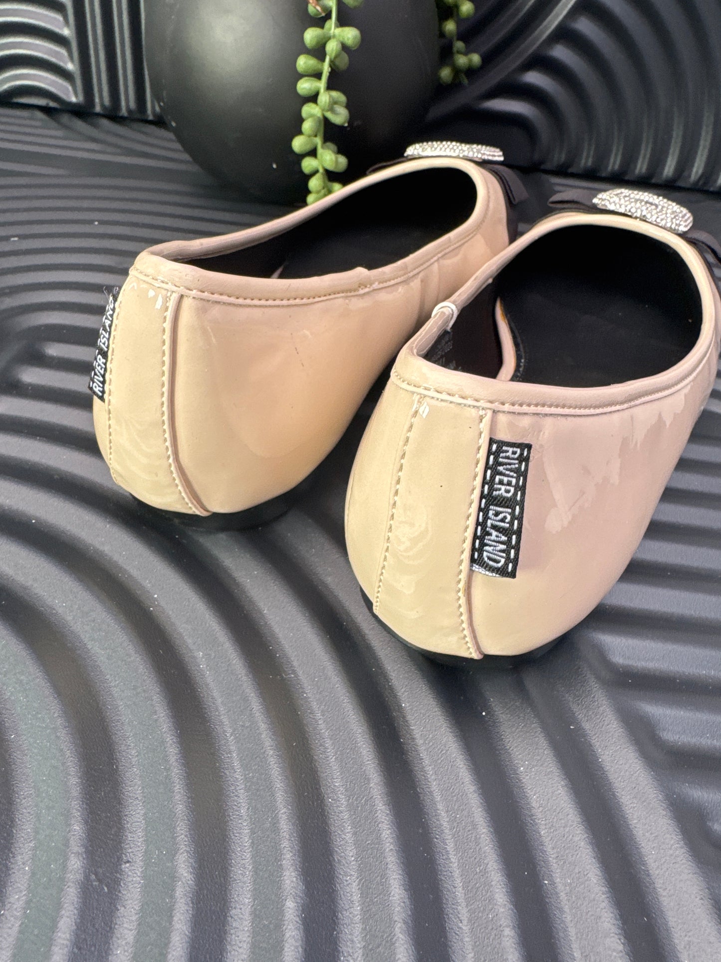 Beige Embellished Ballet Shoes