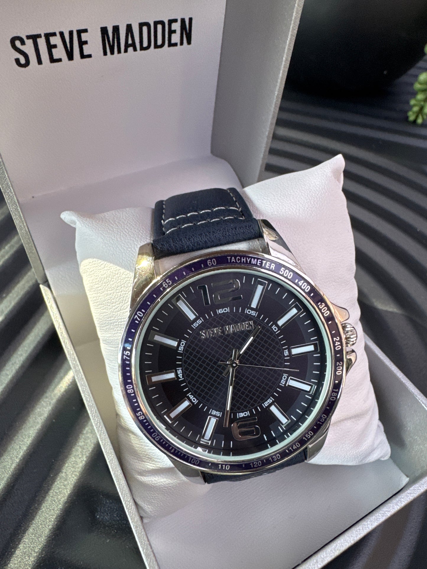 Steve Madden Navy Blue Strap Leather Watch