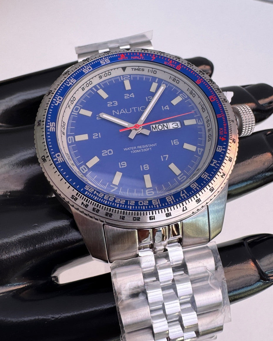 Nautica Quartz Stainless Steel Strap watch with blue dial