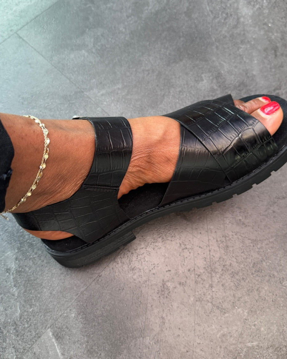 Ladies Black Crocs Leather Sandal