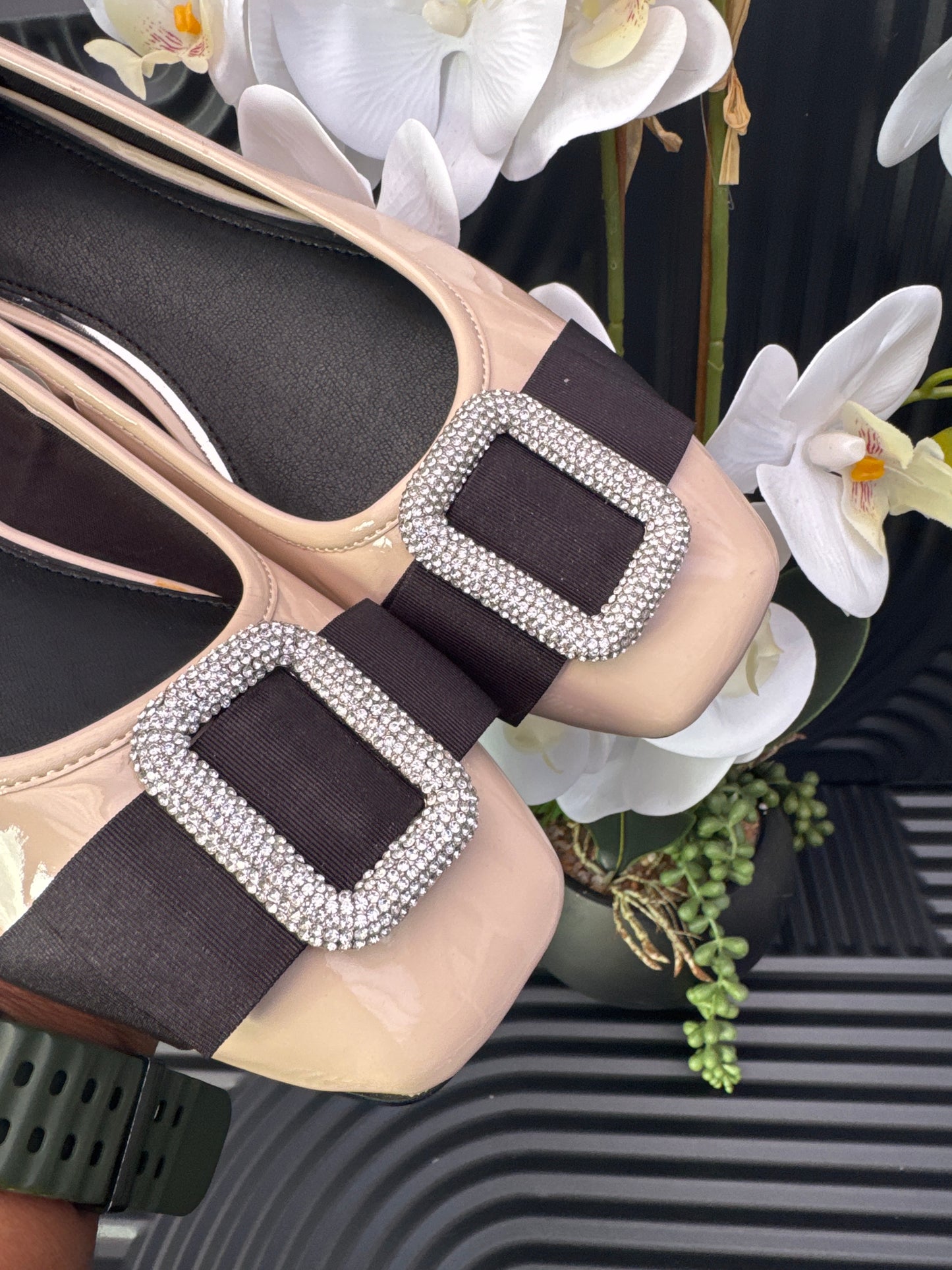 Beige Embellished Ballet Shoes