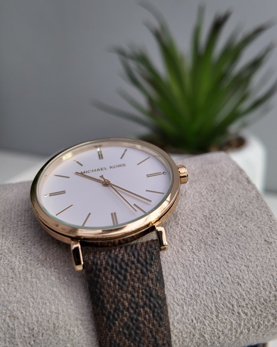 Michael Kors Monogram Leather Strap Watch