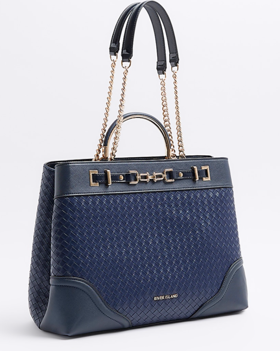 Navy Woven Chain Tote Bag