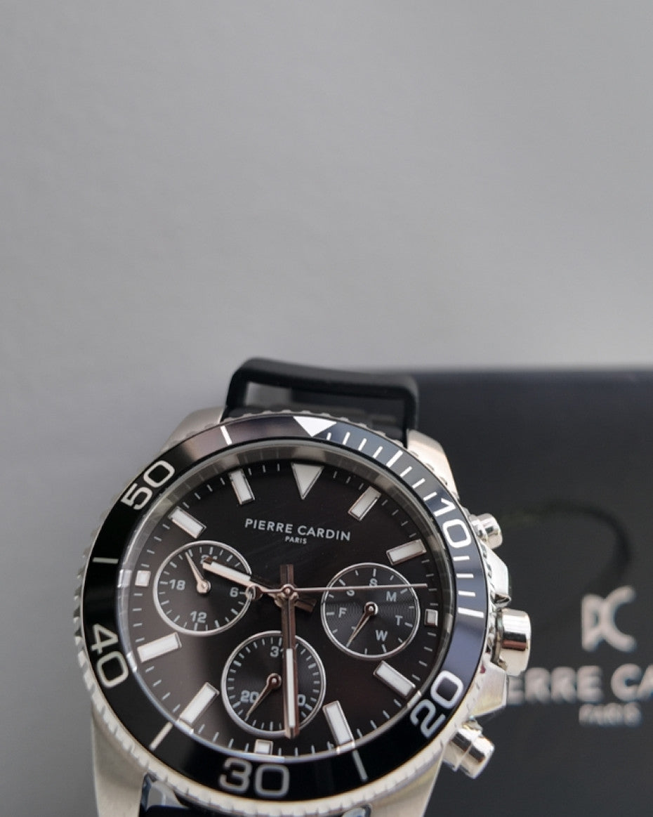Pierre Cardin watch with Black Dial and Black Rubber Strap