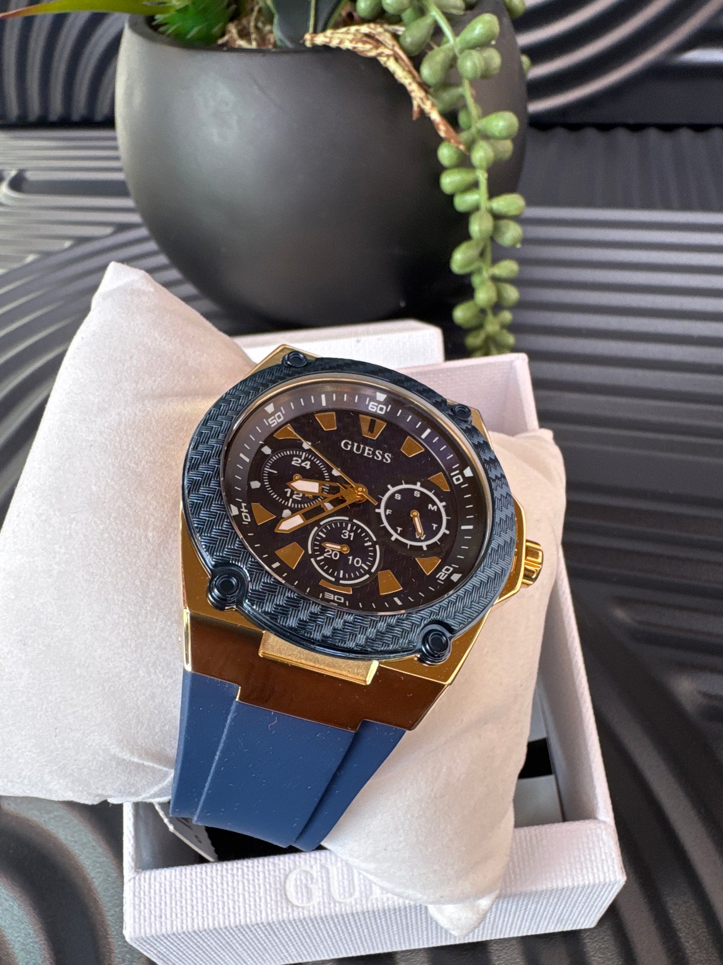 Guess Stainless Steel Watch with Silicone Strap