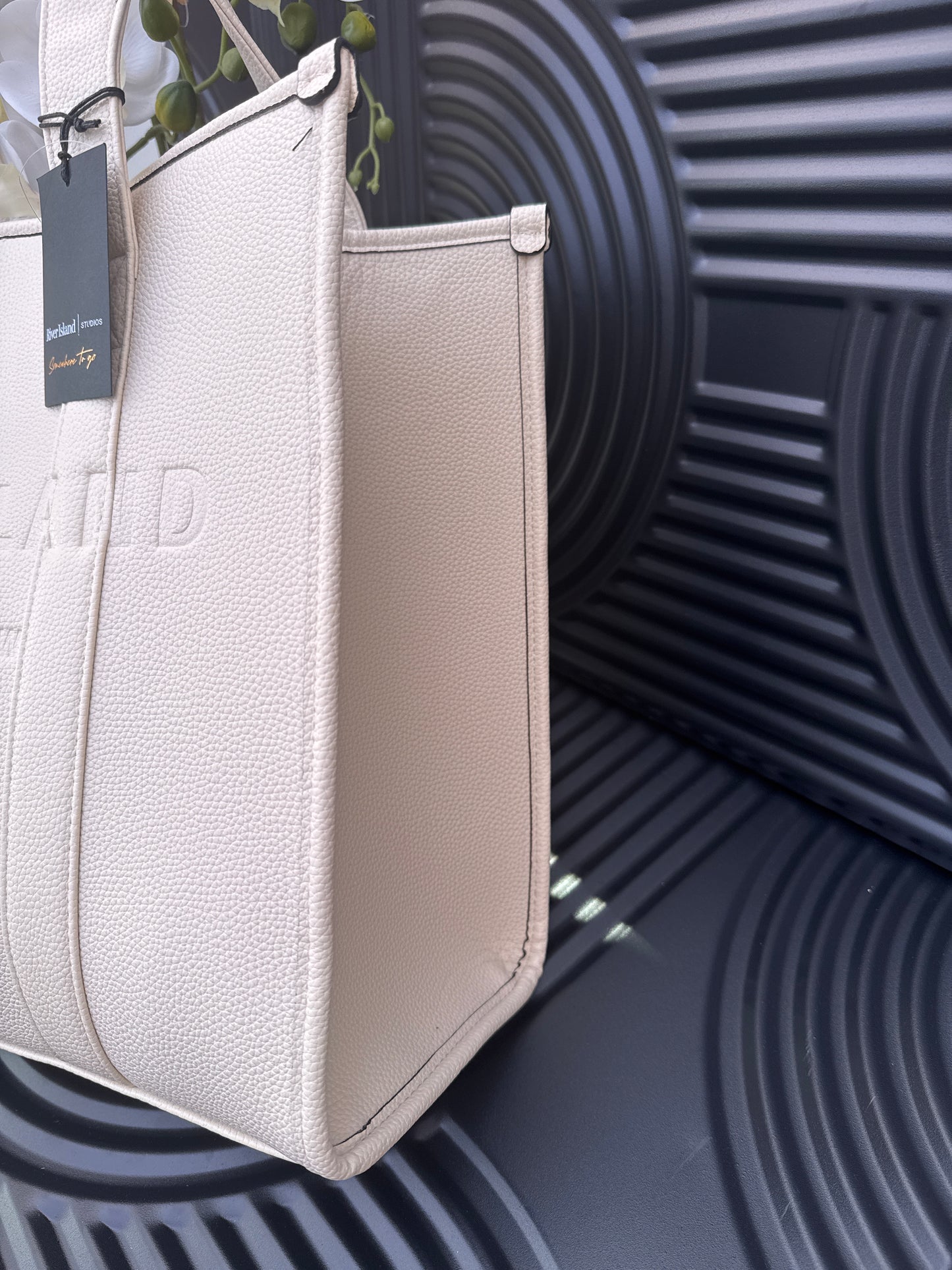 Cream Leather Embossed Shopper Bag