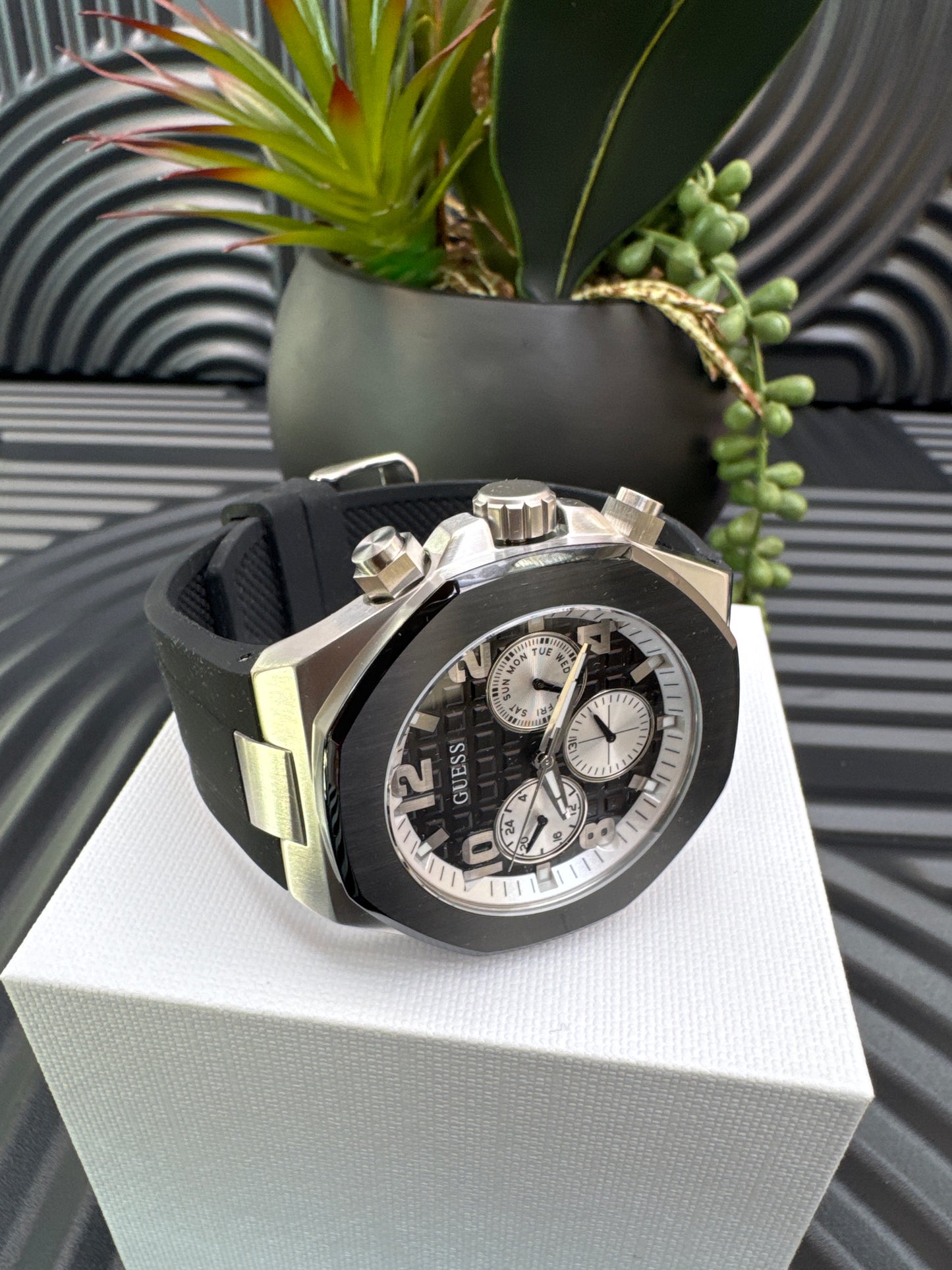 Guess Black & Silver Tone Empire Chronograph Watch