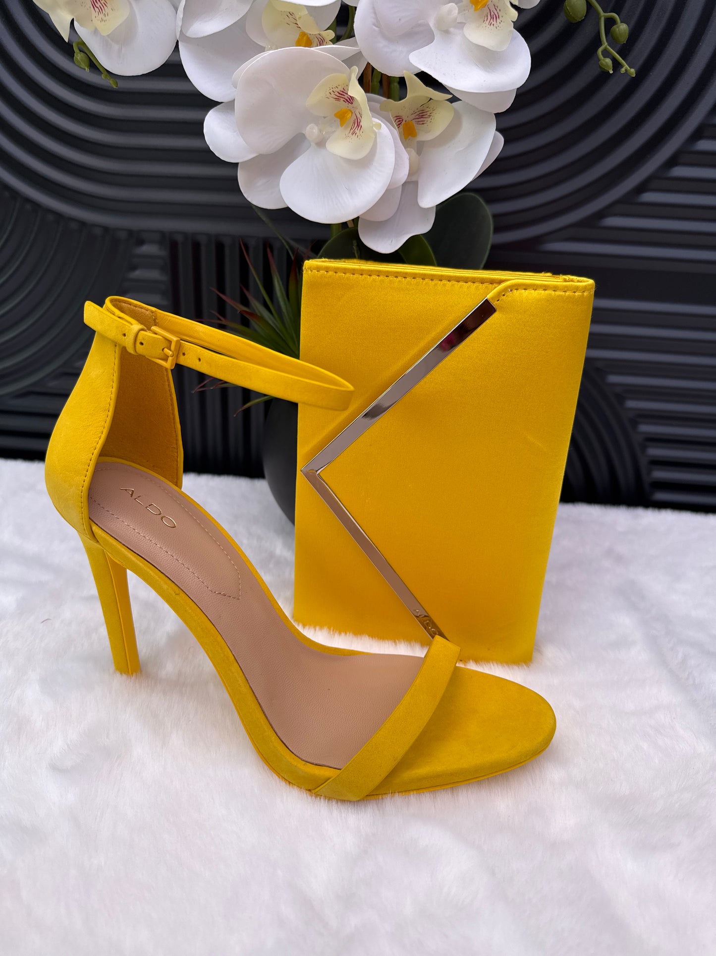 Yellow Ankle Strap Sandal with matching purse
