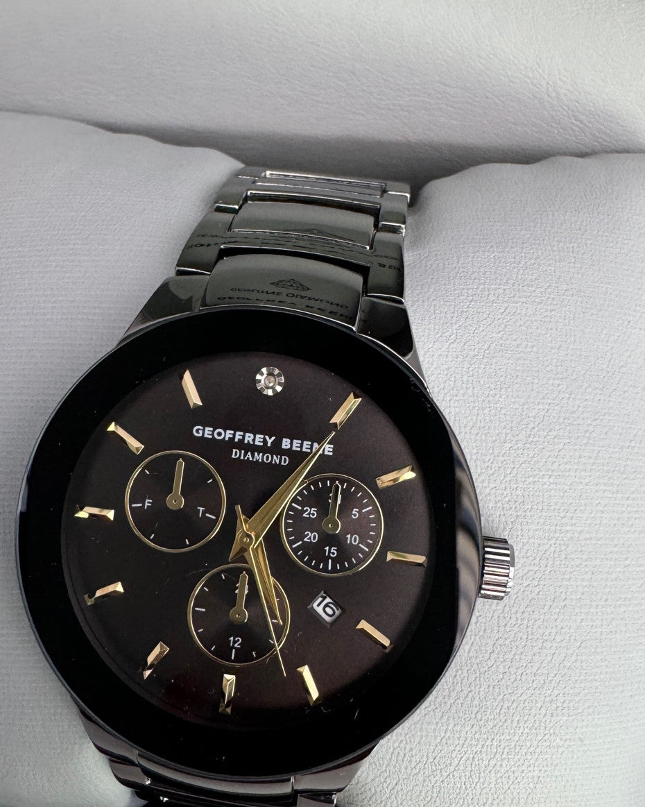 Gunmetal Tone Genuine Diamond Bracelet Watch