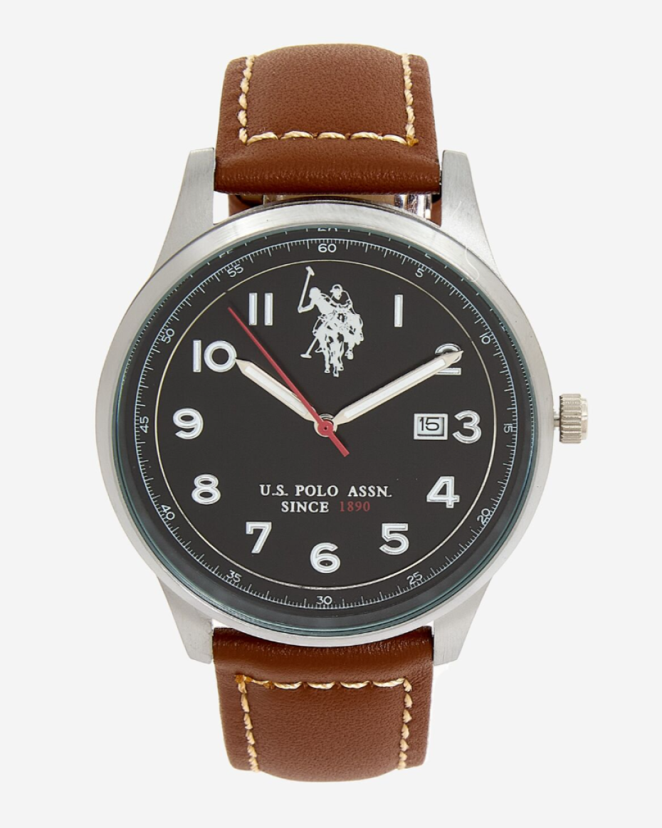 US Polo Assn Brown Leather Watch