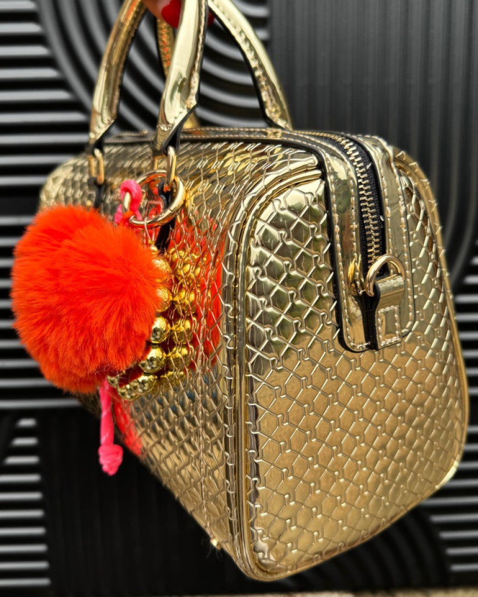 Gold Embossed Monogram Bowler Bag