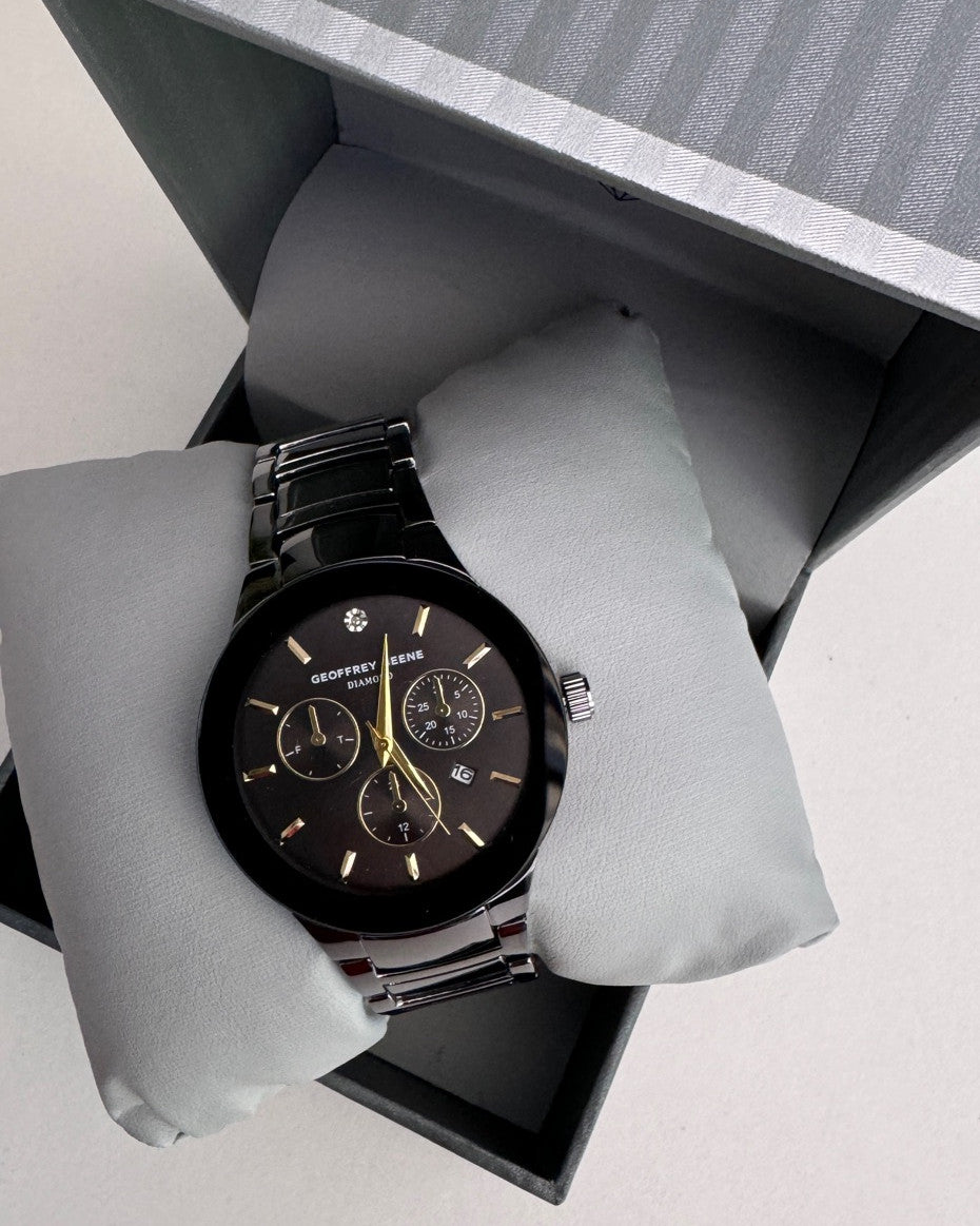 Gunmetal Tone Genuine Diamond Bracelet Watch