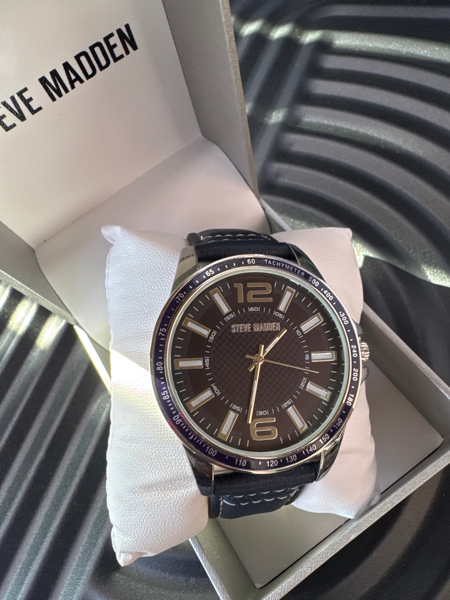 Steve Madden Navy Blue Strap Leather Watch