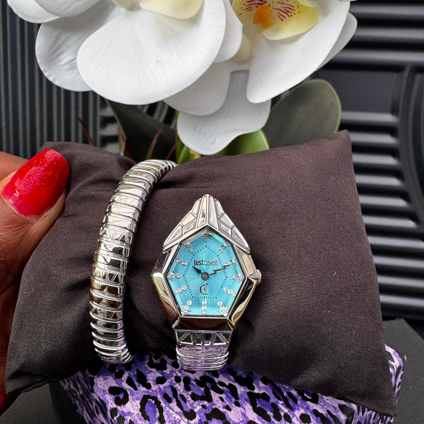 Just Cavalli Signature Silver with blue dial Watch