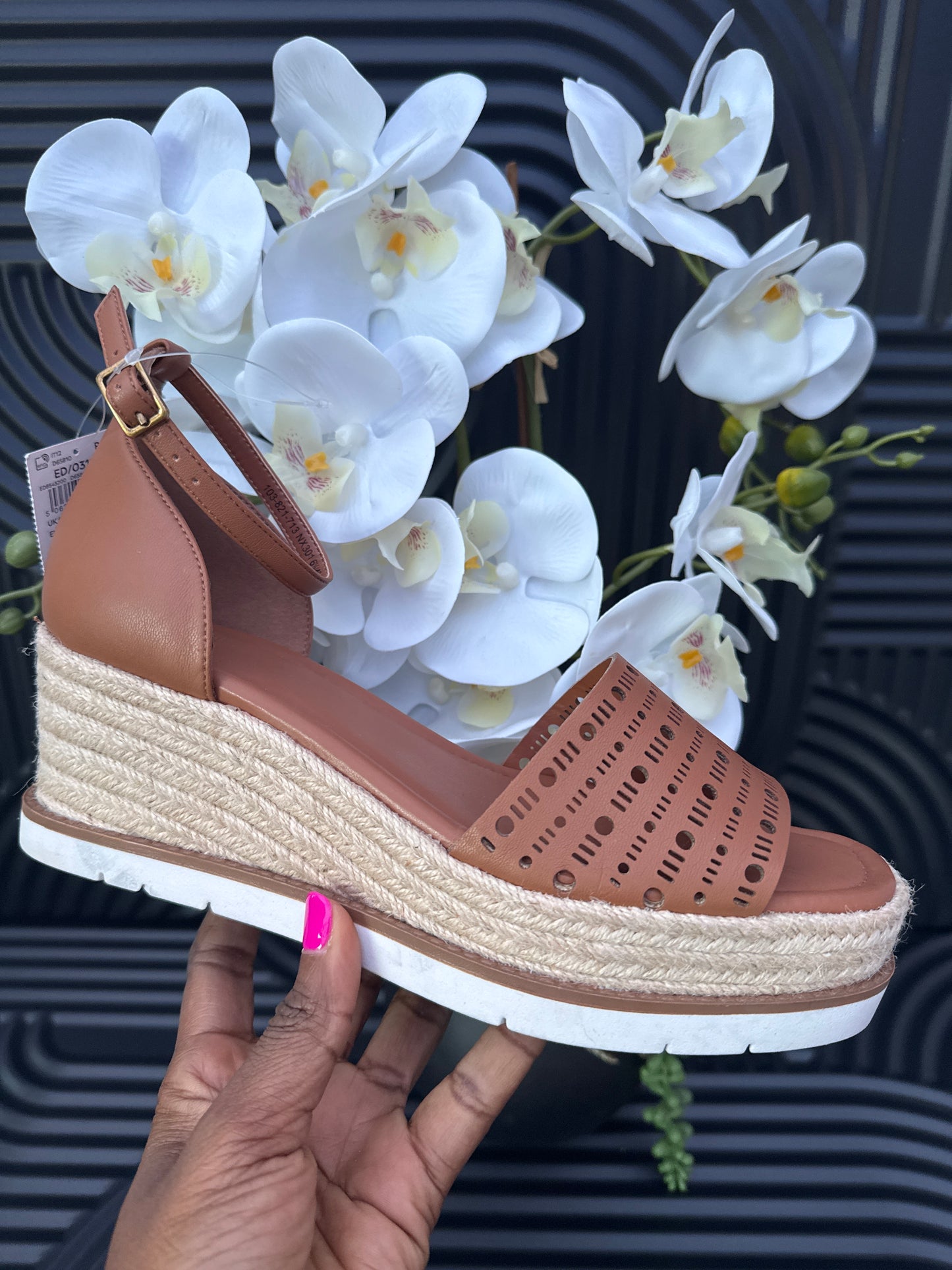 Tan Lasercut Espadrilles Wedges