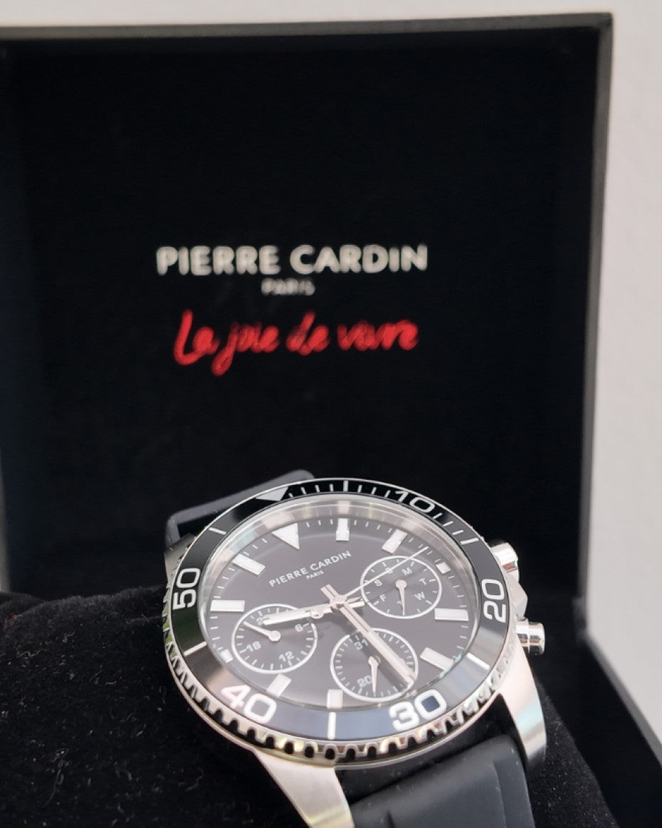 Pierre Cardin watch with Black Dial and Black Rubber Strap
