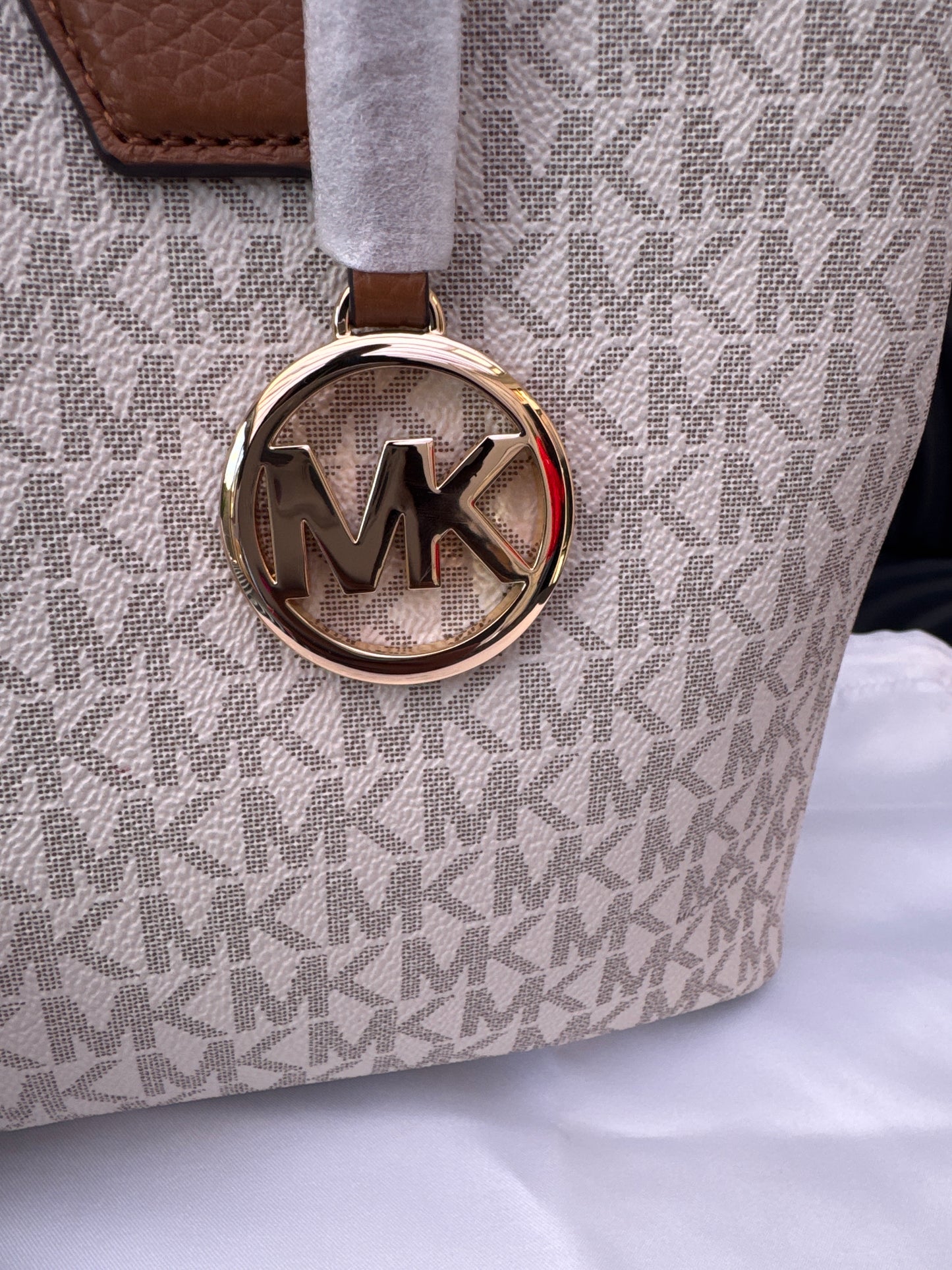 MK Large Logo and Leather Satchel