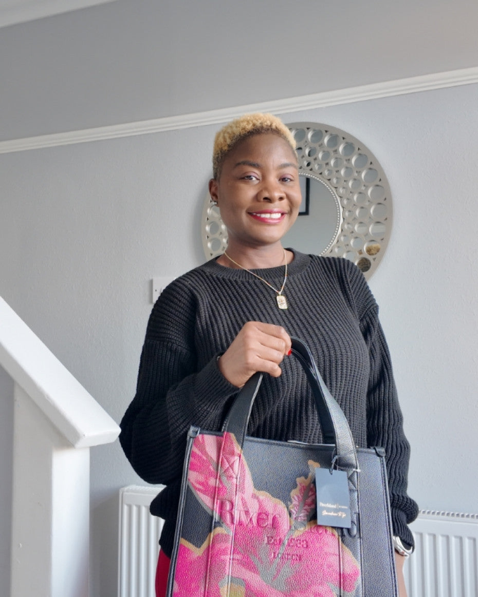 Black Floral Debossed Tote Bag