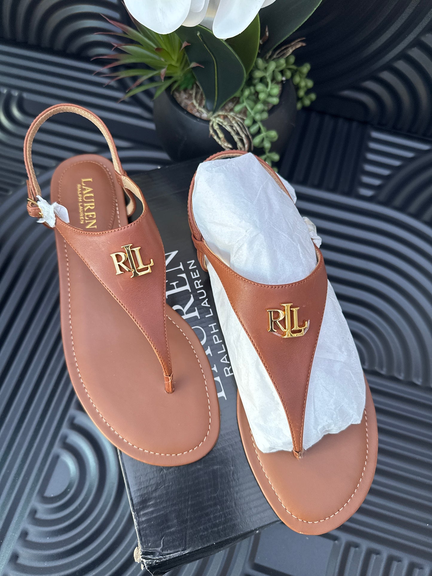 Ralph Lauren Brown T-Bar Sandals