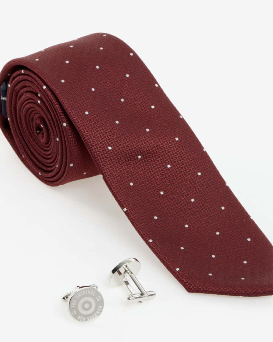 Red Spotted Tie & Cufflink Gift Set