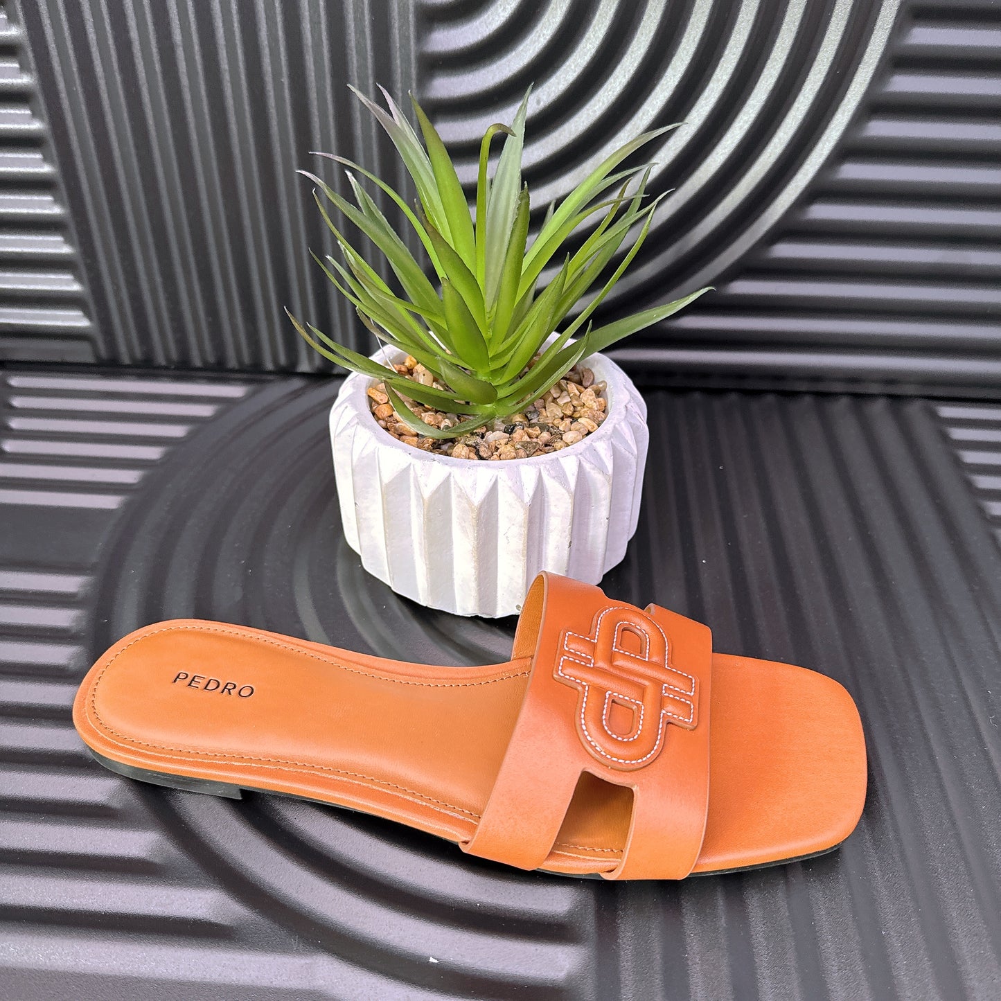 Leather Slip on Sandals in Brown