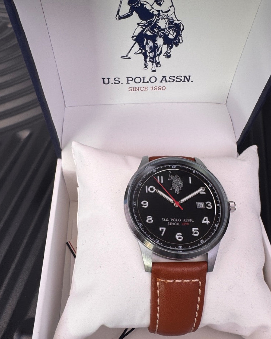 US Polo Assn Brown Leather Watch