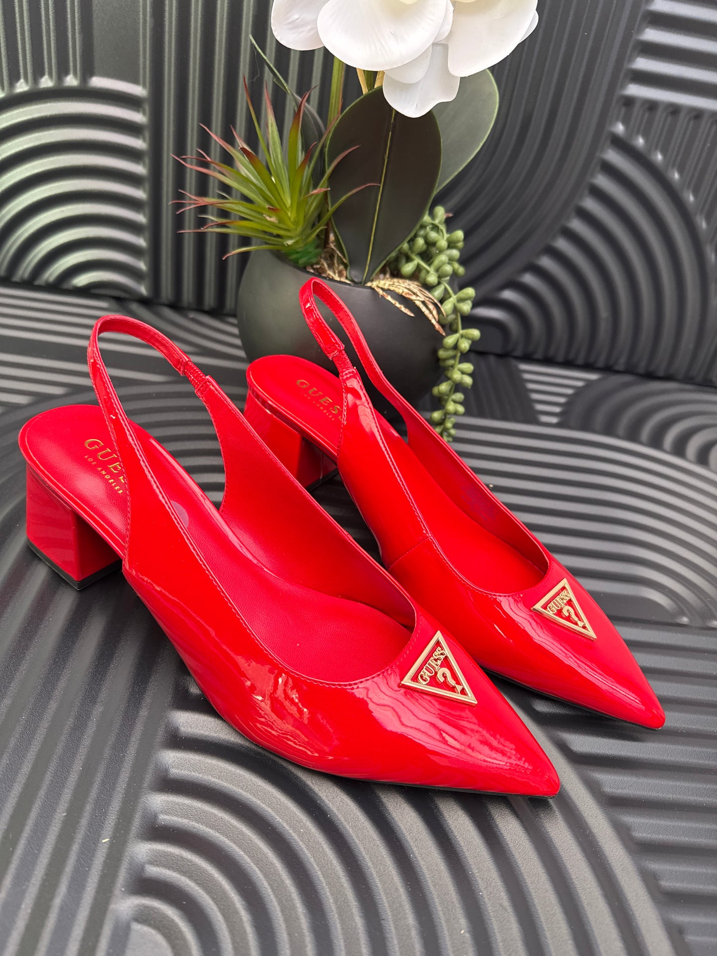 GUESS Red Block Heel Sandal