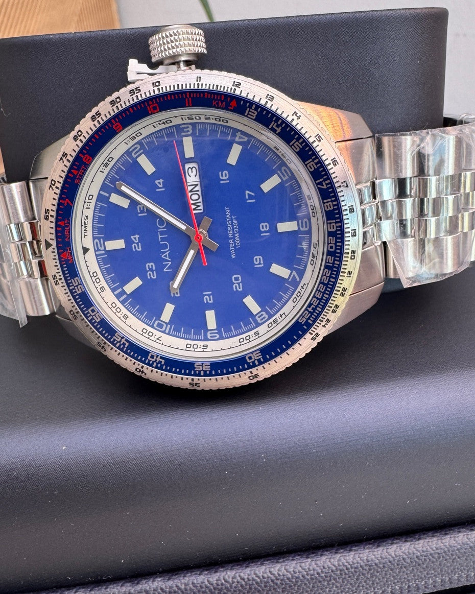 Nautica Quartz Stainless Steel Strap watch with blue dial