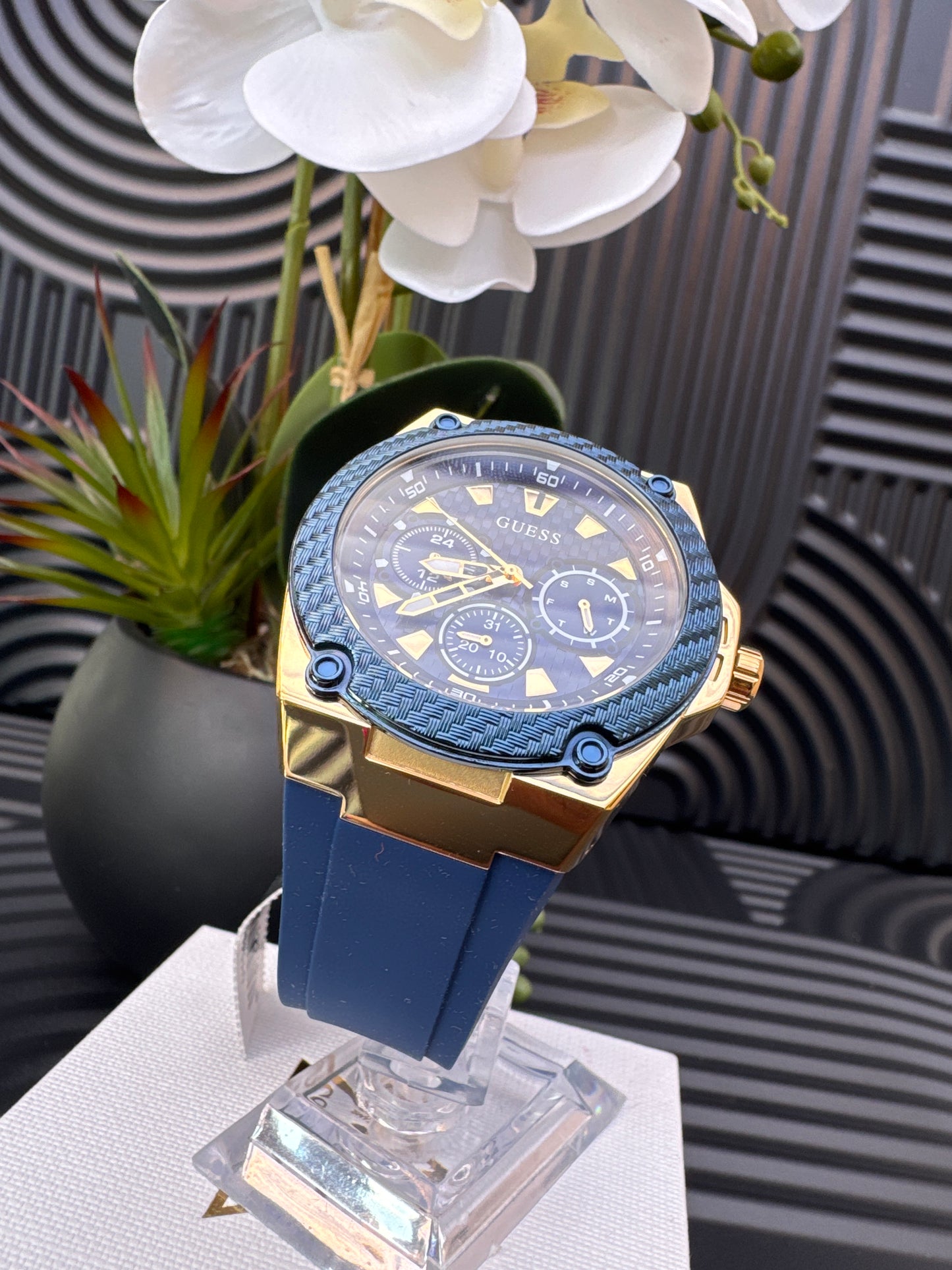 Guess Stainless Steel Watch with Silicone Strap