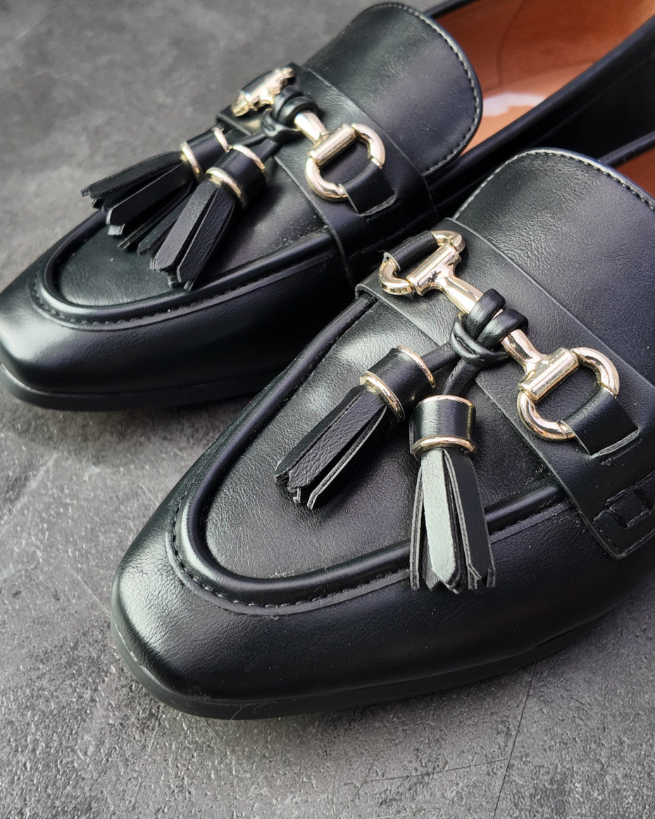 Black Leather Tassel Loafers