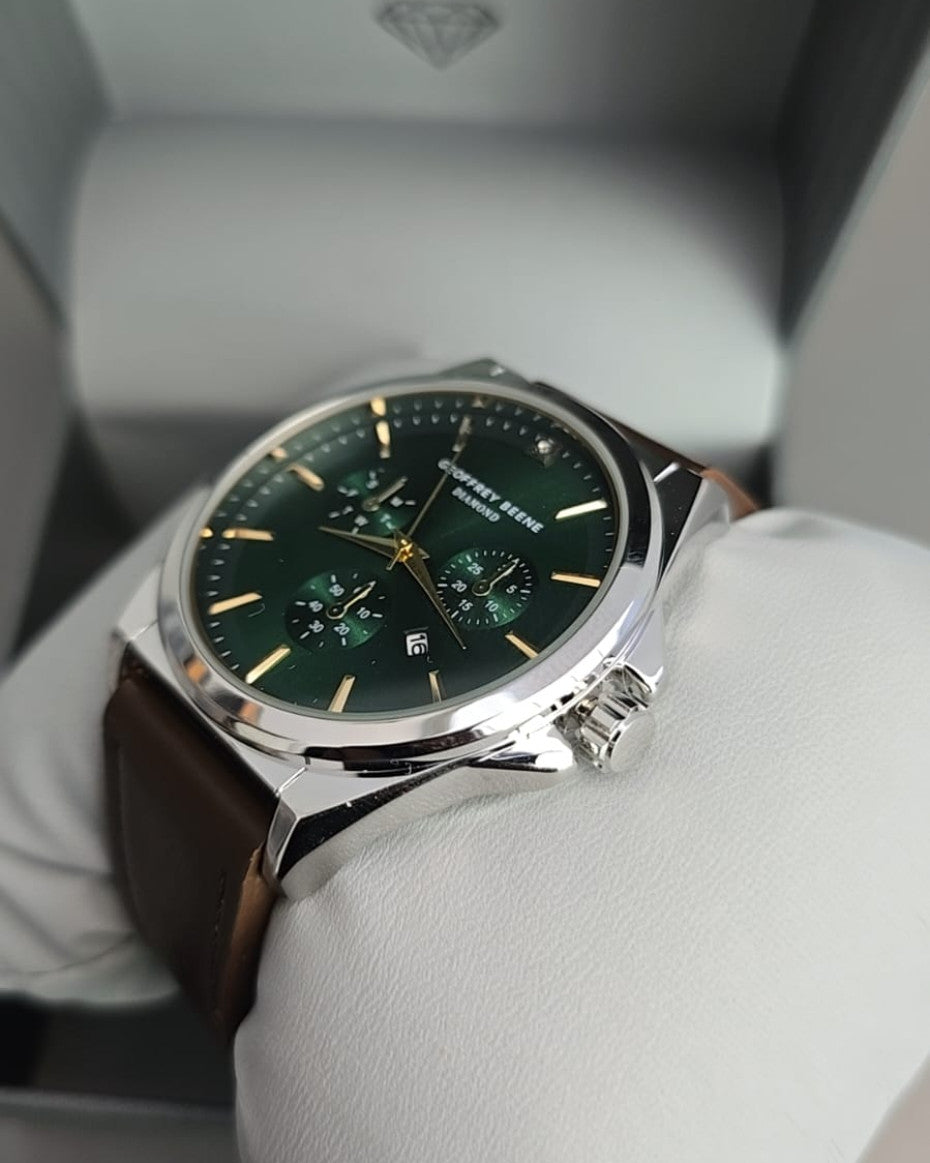 Silver Tone Brown Leather Band Watch