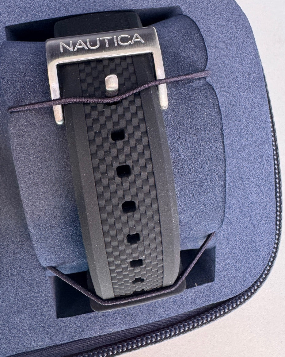 Nautica Stainless Steel Bracelet and Black Silicone Strap Watch