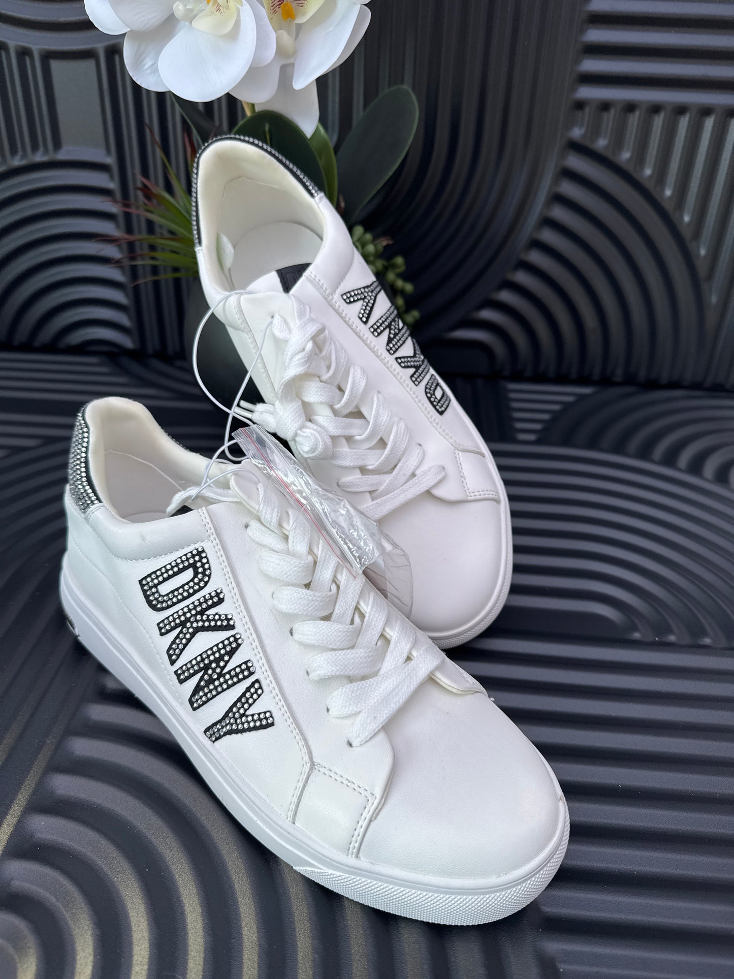 DKNY White & Black Trainers with Rhinestones