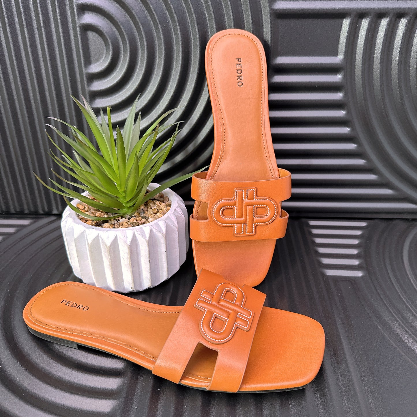 Leather Slip on Sandals in Brown